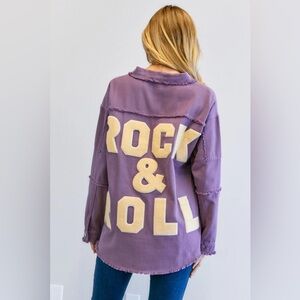 Davi & Dani Purple Rock & Roll Distressed Shacket Womens 3X